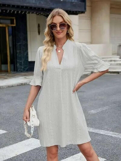 Florira Eyelet Flounce Sleeve Mini Dress - Everclothed™