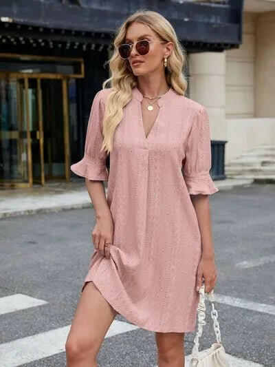 Florira Eyelet Flounce Sleeve Mini Dress.