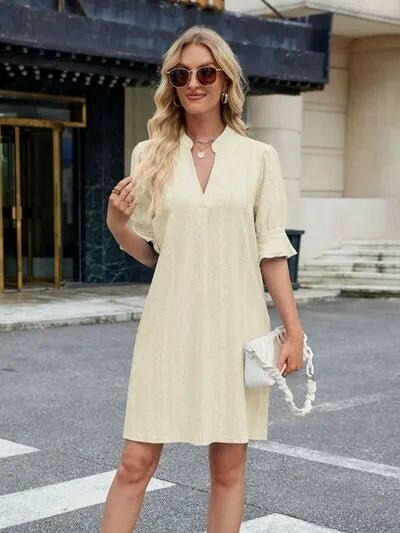 Florira Eyelet Flounce Sleeve Mini Dress.