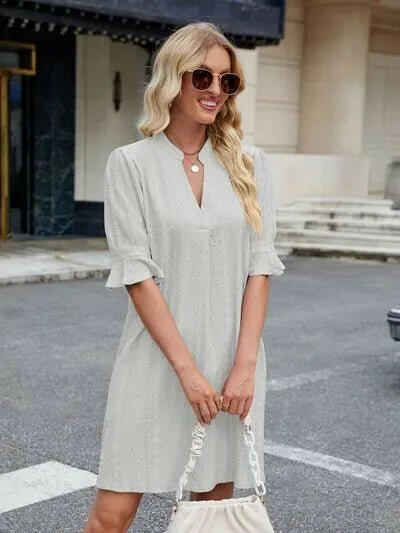 Florira Eyelet Flounce Sleeve Mini Dress - Everclothed™