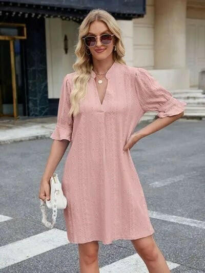 Florira Eyelet Flounce Sleeve Mini Dress.