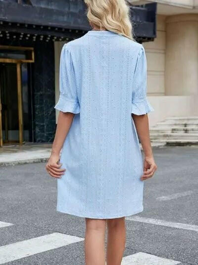 Florira Eyelet Flounce Sleeve Mini Dress.