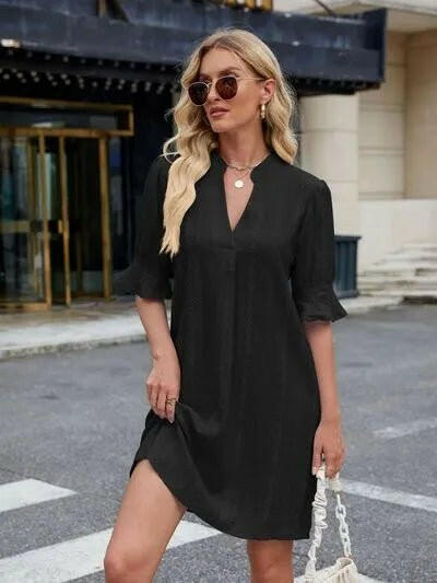 Florira Eyelet Flounce Sleeve Mini Dress.