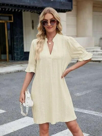 Florira Eyelet Flounce Sleeve Mini Dress.