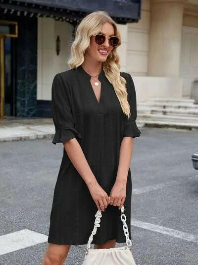 Florira Eyelet Flounce Sleeve Mini Dress.