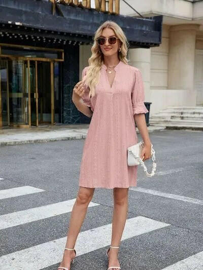 Florira Eyelet Flounce Sleeve Mini Dress.