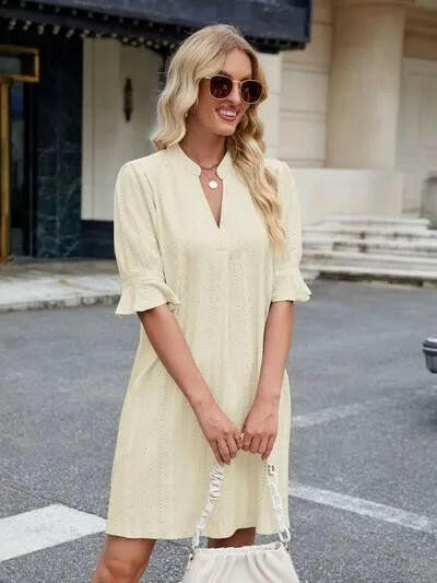 Florira Eyelet Flounce Sleeve Mini Dress.