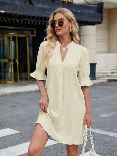 Florira Eyelet Flounce Sleeve Mini Dress.