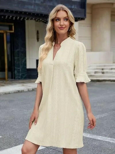 Florira Eyelet Flounce Sleeve Mini Dress.