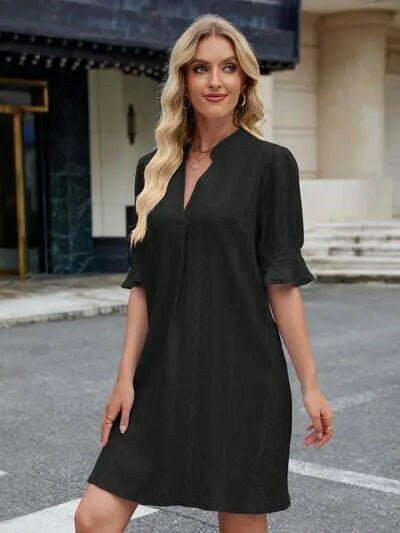 Florira Eyelet Flounce Sleeve Mini Dress.