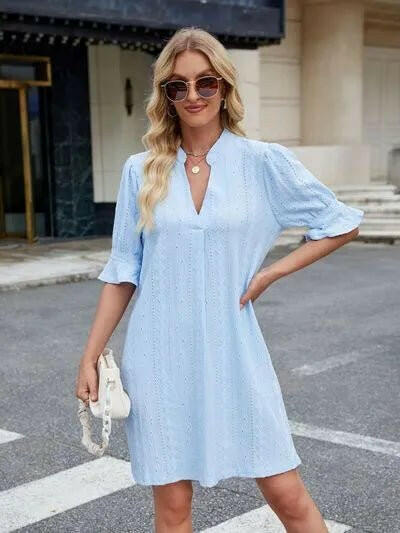 Florira Eyelet Flounce Sleeve Mini Dress.