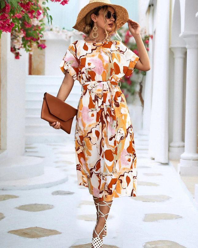 Flowing A-Line Maxi Dress with Lace Up Detail.