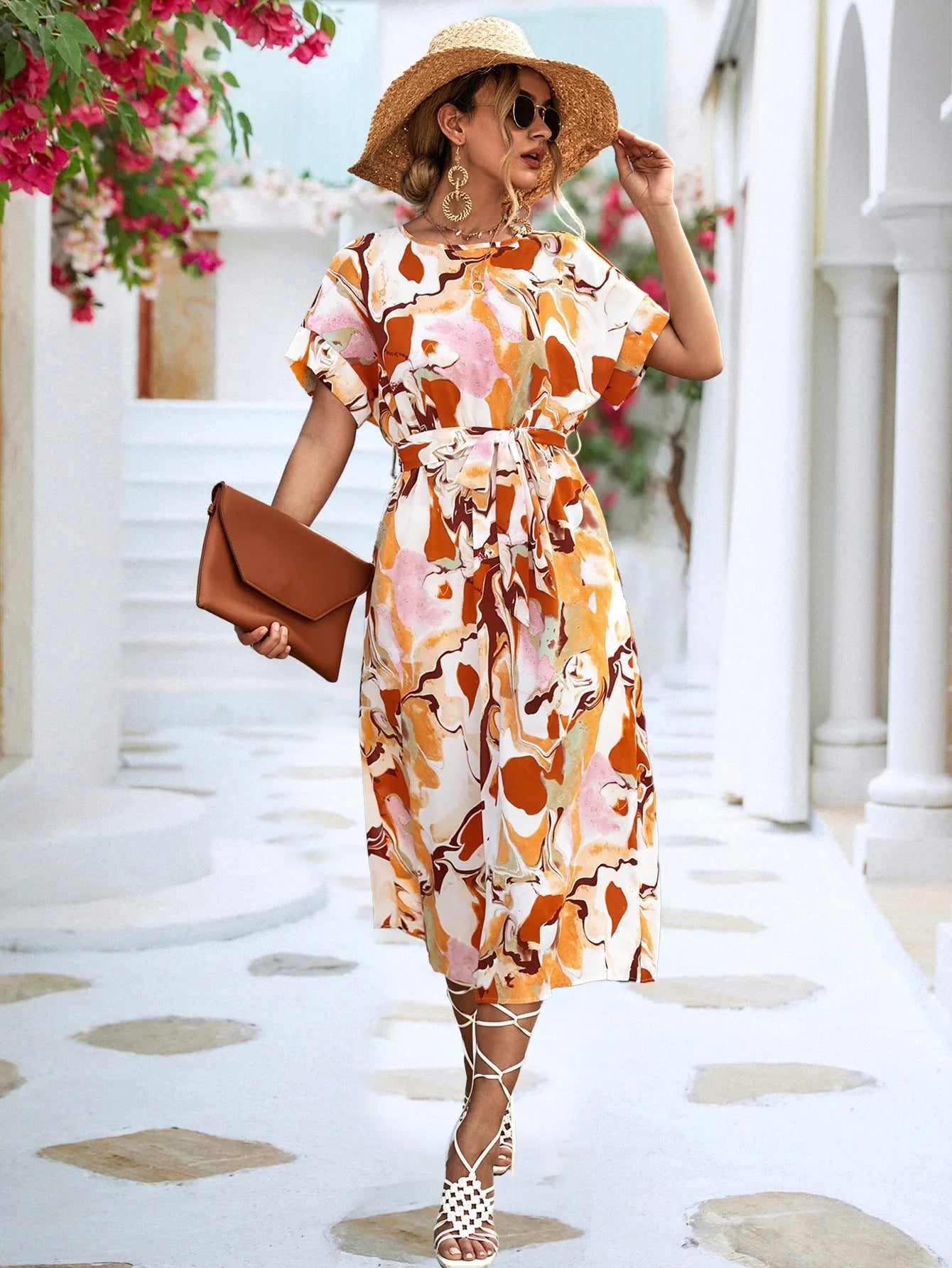 Flowing A-Line Maxi Dress with Lace Up Detail.