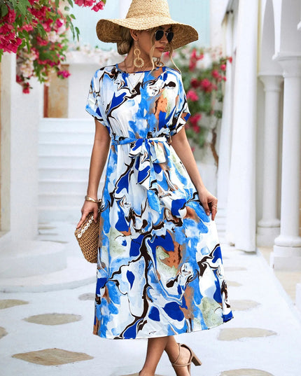 Flowing A-Line Maxi Dress with Lace Up Detail.