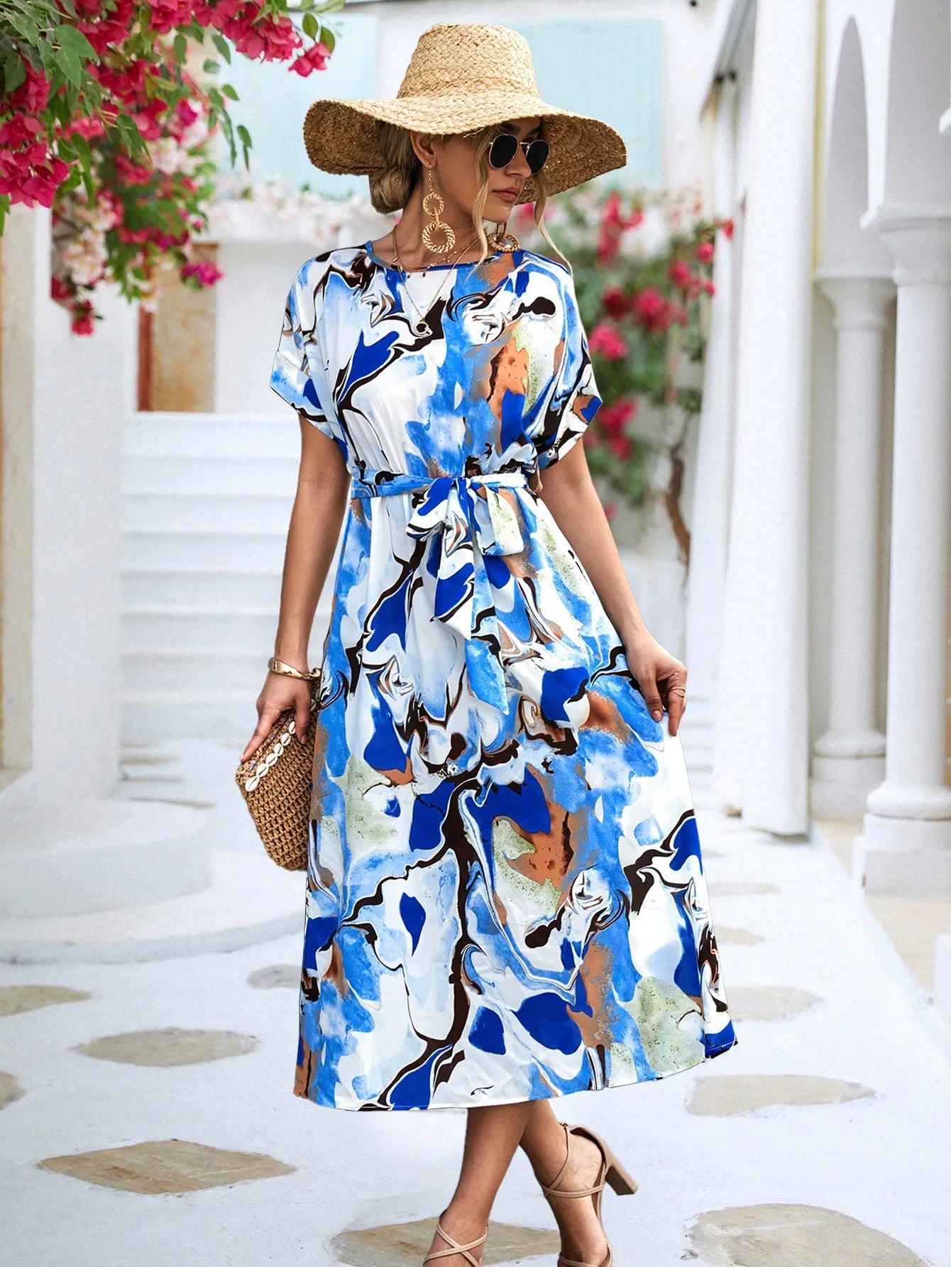 Flowing A-Line Maxi Dress with Lace Up Detail.