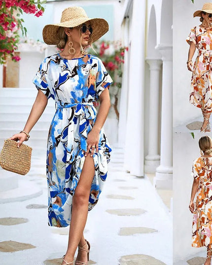 Flowing A-Line Maxi Dress with Lace Up Detail.