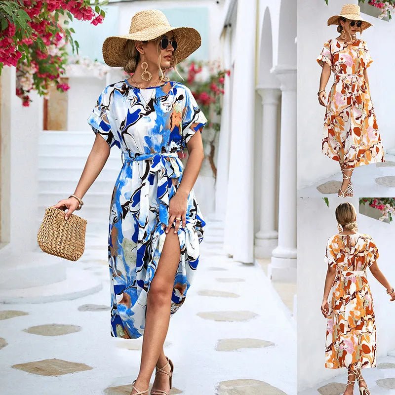 Flowing A-Line Maxi Dress with Lace Up Detail.