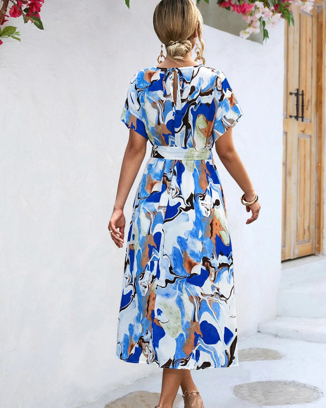 Flowing A-Line Maxi Dress with Lace Up Detail.