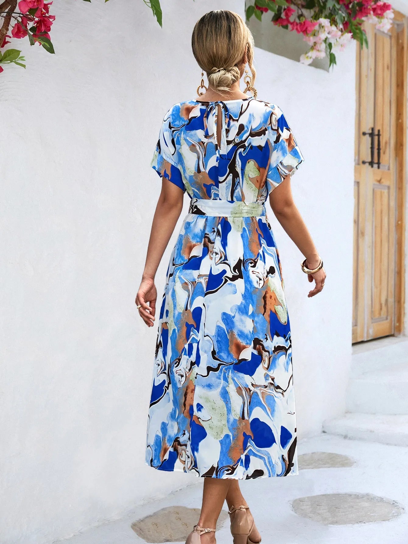 Flowing A-Line Maxi Dress with Lace Up Detail.