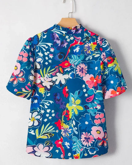 Flowy Floral Blouse with Ruffle Sleeves.