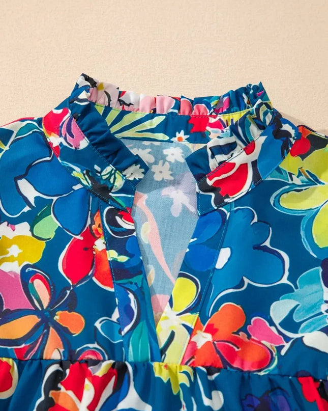 Flowy Floral Blouse with Ruffle Sleeves.