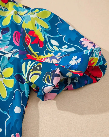 Flowy Floral Blouse with Ruffle Sleeves.