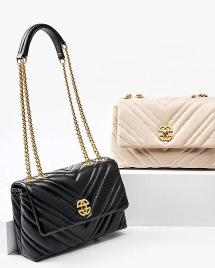 Genuine Leather Chain Crossbody Bag.