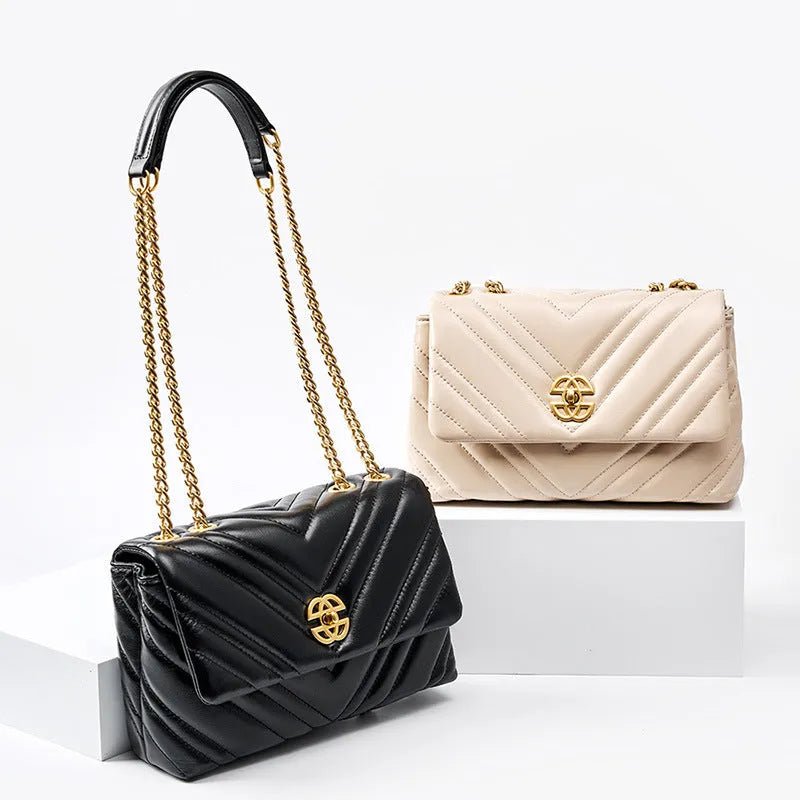 Genuine Leather Chain Crossbody Bag.