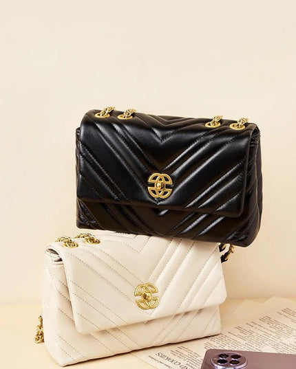 Genuine Leather Chain Crossbody Bag.