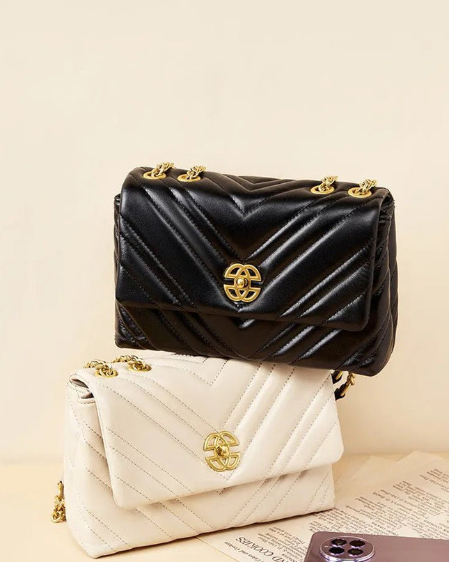 Genuine Leather Chain Crossbody Bag.