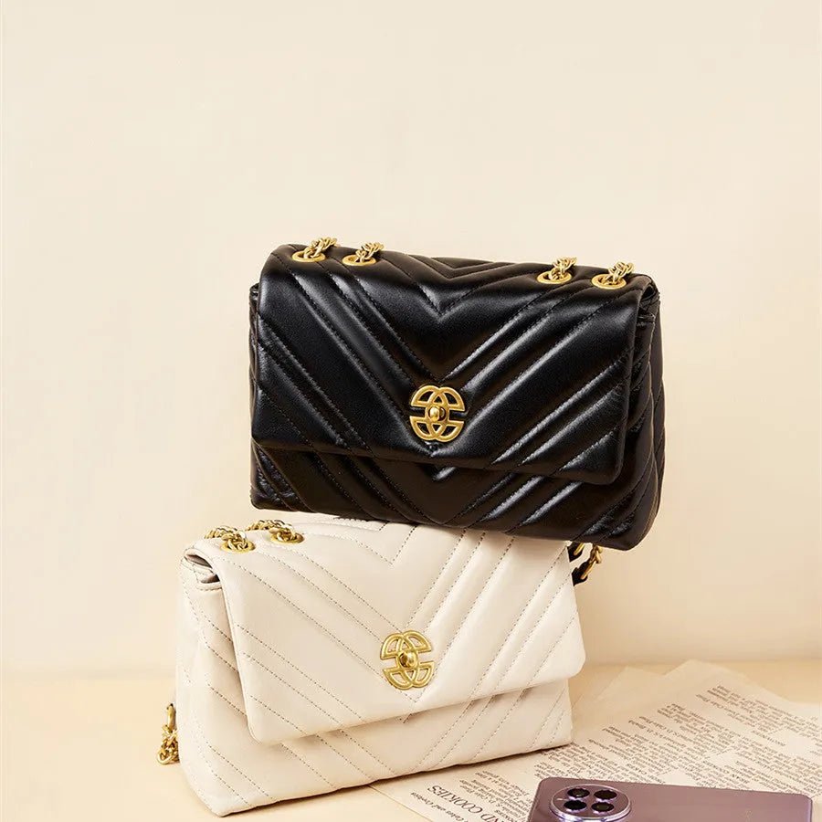 Genuine Leather Chain Crossbody Bag.