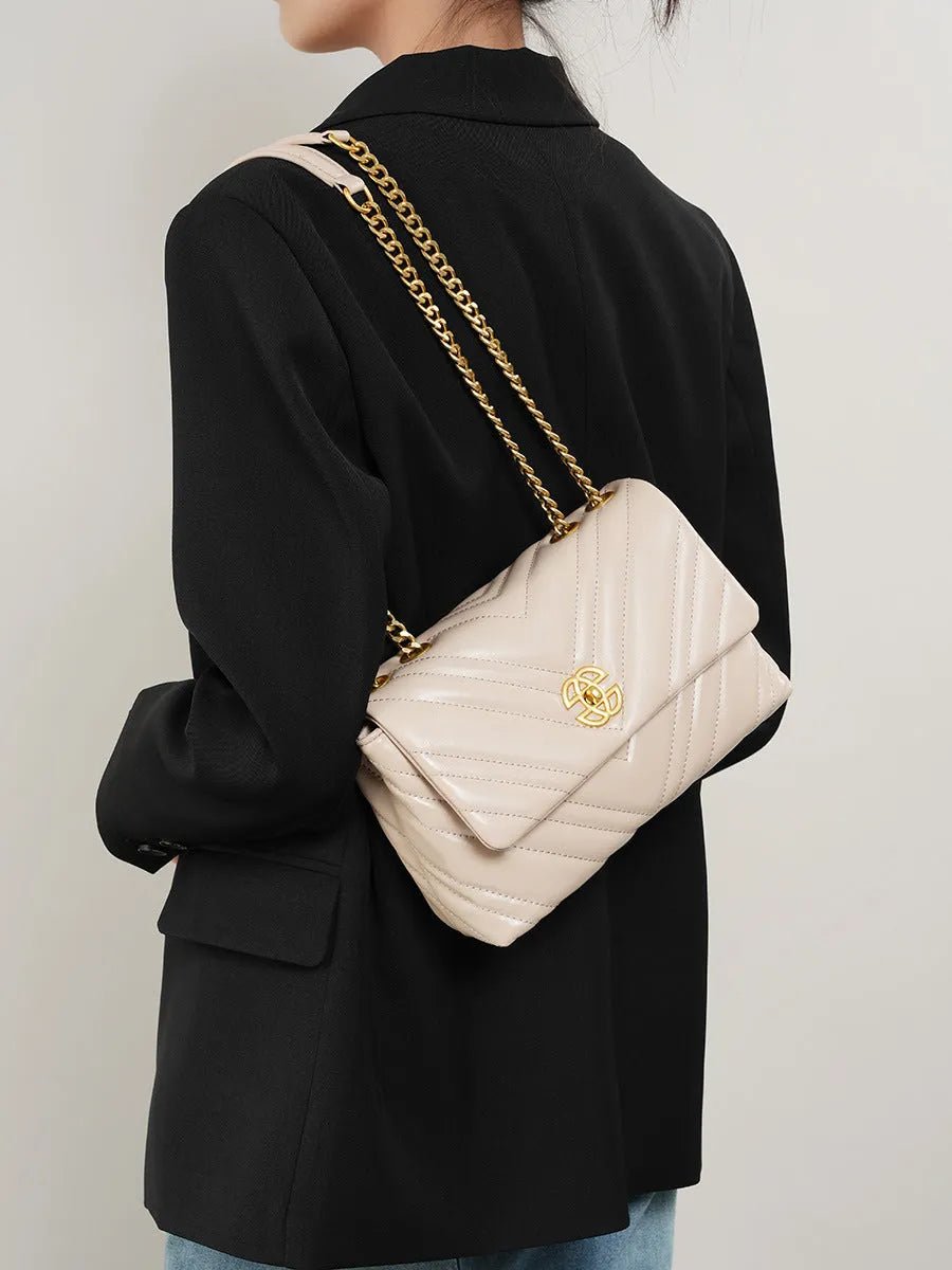 Genuine Leather Chain Crossbody Bag.