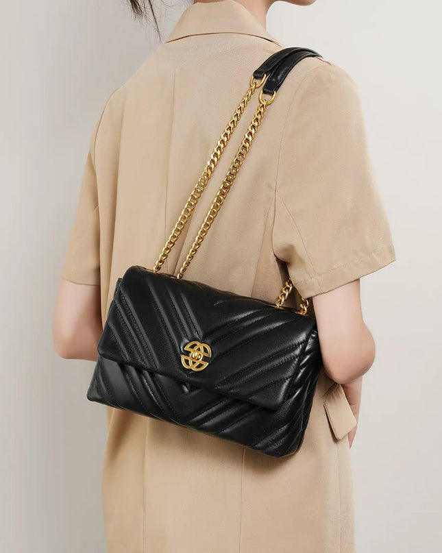 Genuine Leather Chain Crossbody Bag.