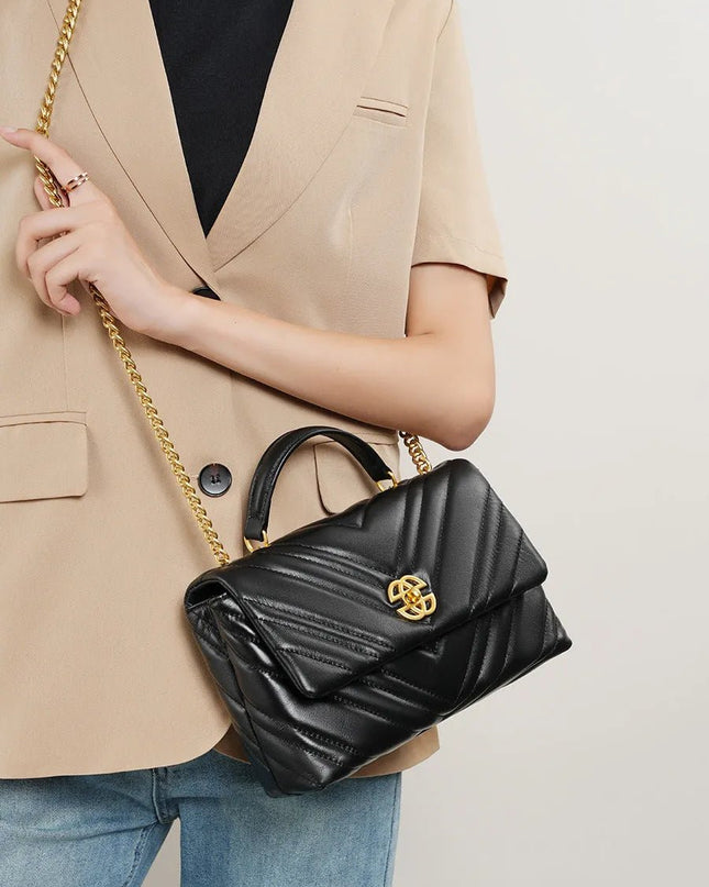 Genuine Leather Chain Crossbody Bag.