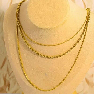 Gold Plated Titanium Steel Three Layered Necklace.