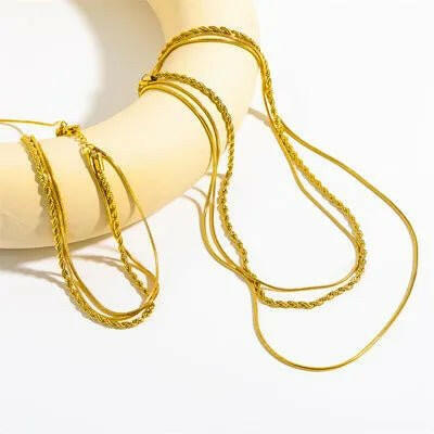 Gold Plated Titanium Steel Three Layered Necklace.