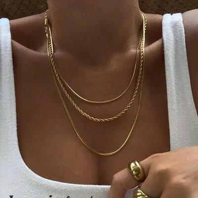 Gold Plated Titanium Steel Three Layered Necklace.