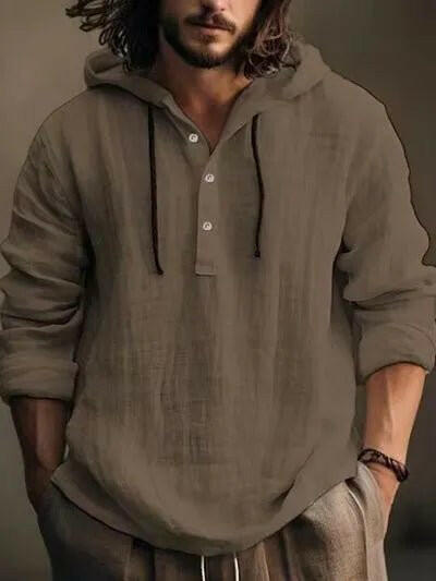 Half Button Long Sleeve Hoodie.