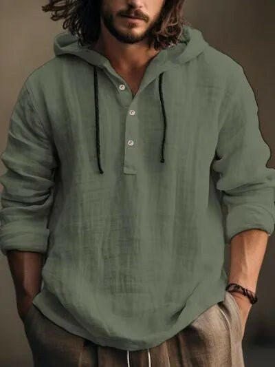 Half Button Long Sleeve Hoodie.