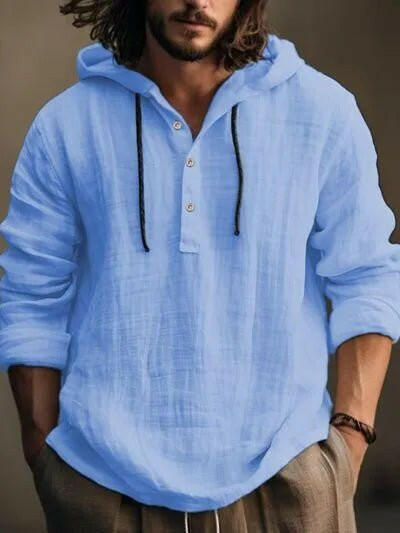 Half Button Long Sleeve Hoodie.