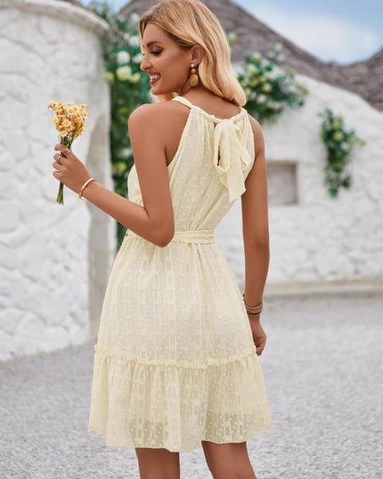 Halterneck Lace Tie Waist Dress.