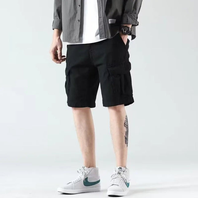 Industrial-Style Heavy Overalls Shorts.