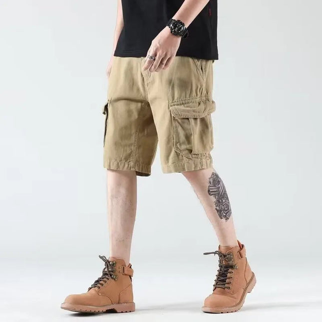 Industrial-Style Heavy Overalls Shorts.