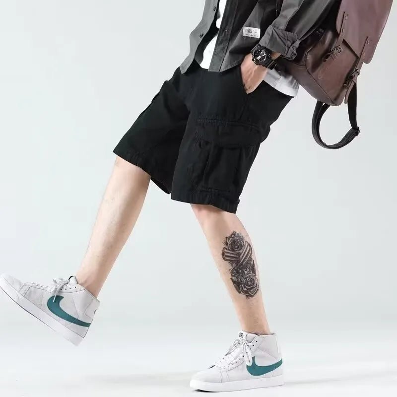 Industrial-Style Heavy Overalls Shorts.