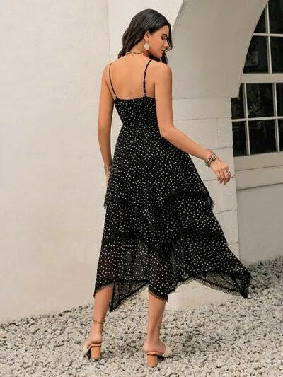 Lace Detail Layered Printed Midi Cami Dress.