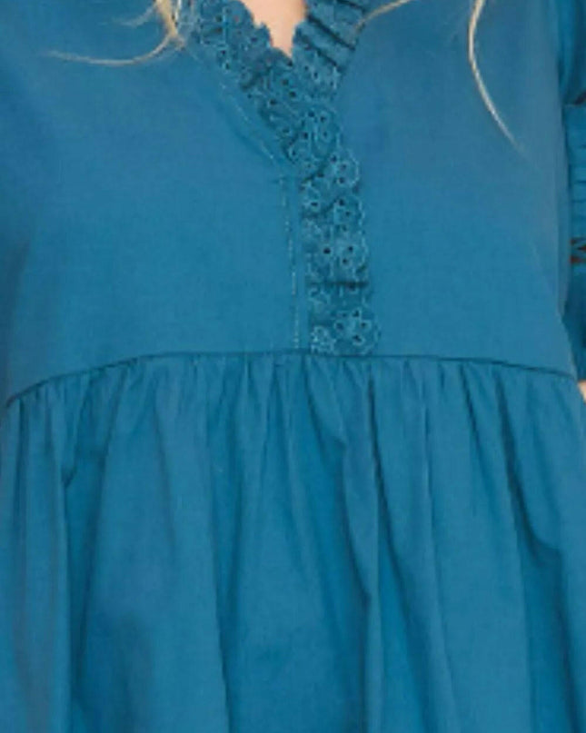 Lace Detail Puff Sleeve Mini Dress Plus Size.