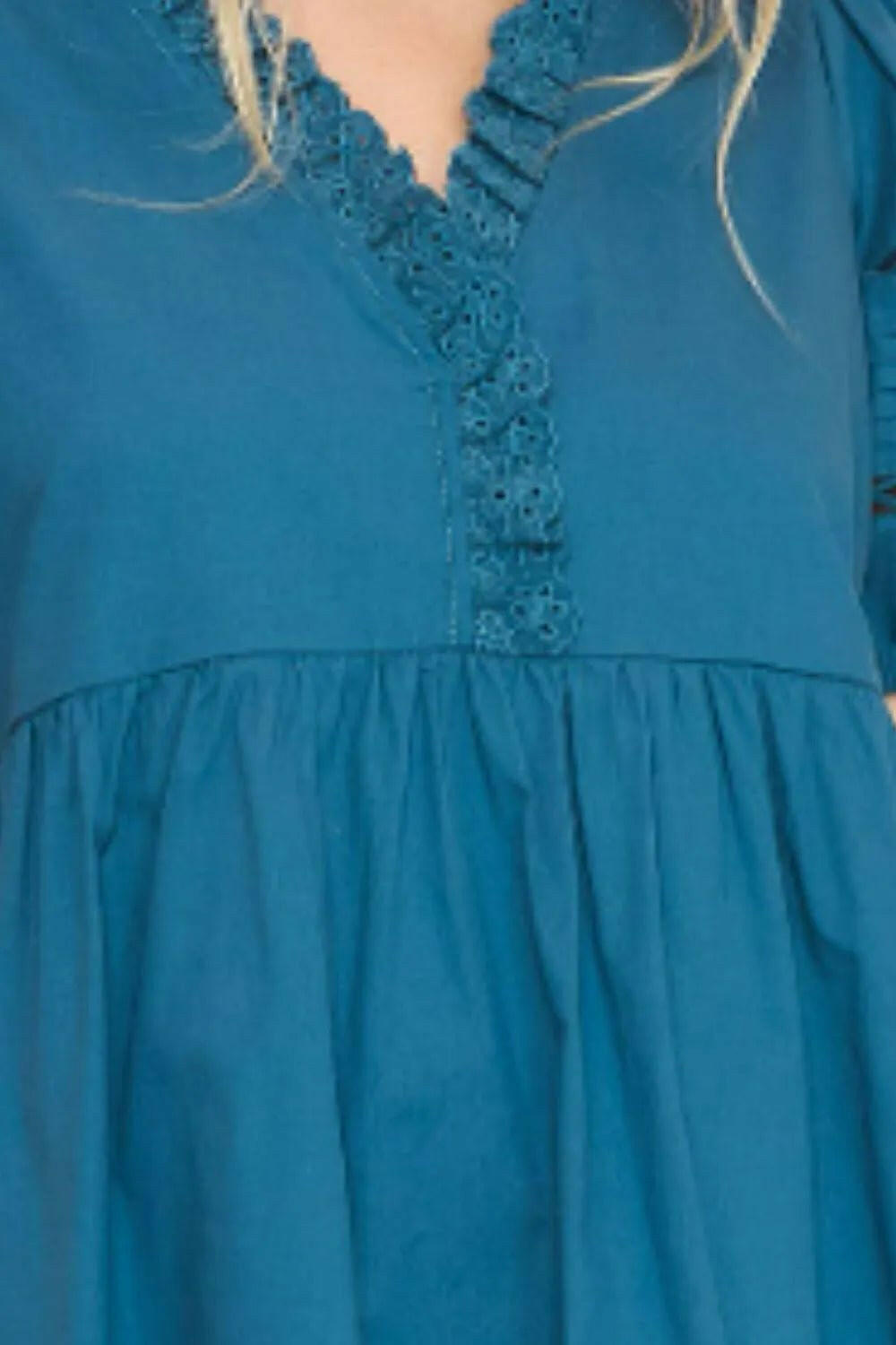 Lace Detail Puff Sleeve Mini Dress Plus Size.