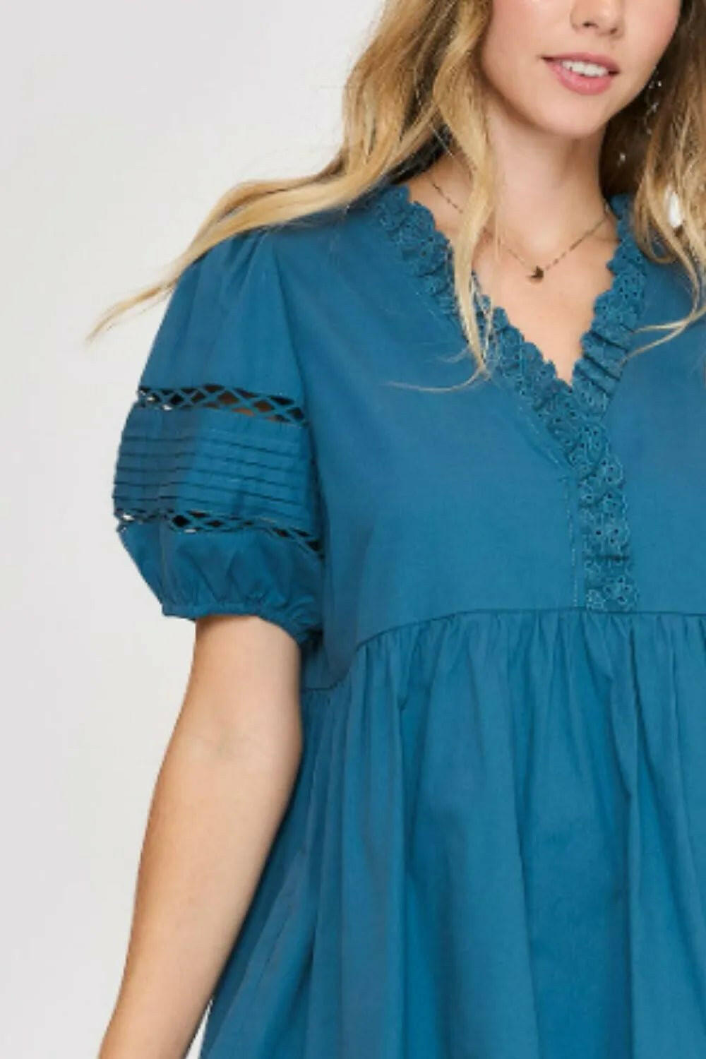 Lace Detail Puff Sleeve Mini Dress Plus Size.