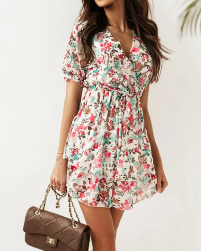 Layered Floral Mini Dress with Playful Ruffle Hem.
