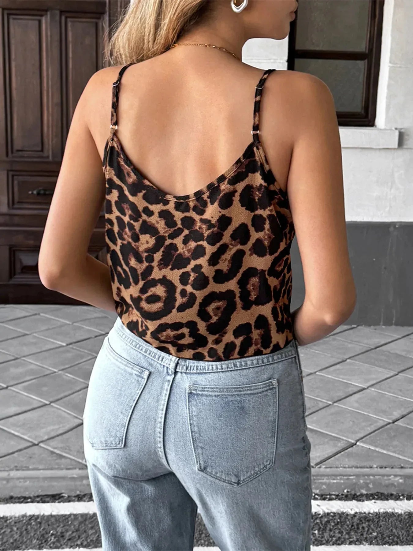 Leopard Print Tie Front Cami Top.